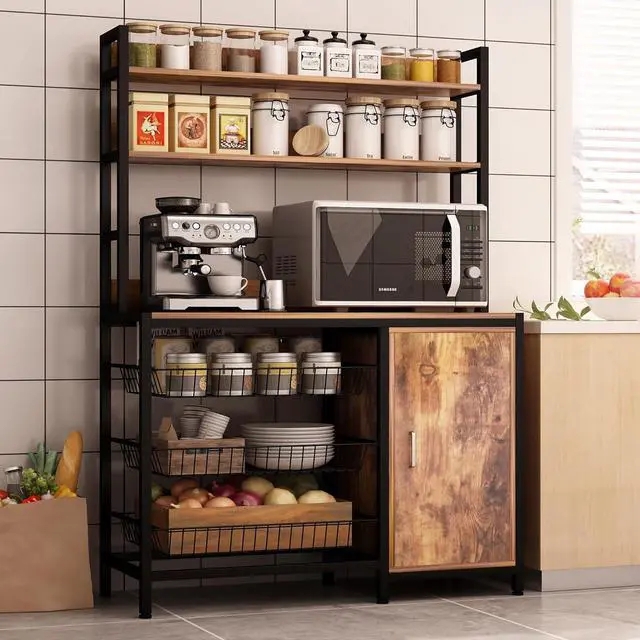 Bakers Rack Wire Baskets Cabinet Storage Coffee Station Organizer