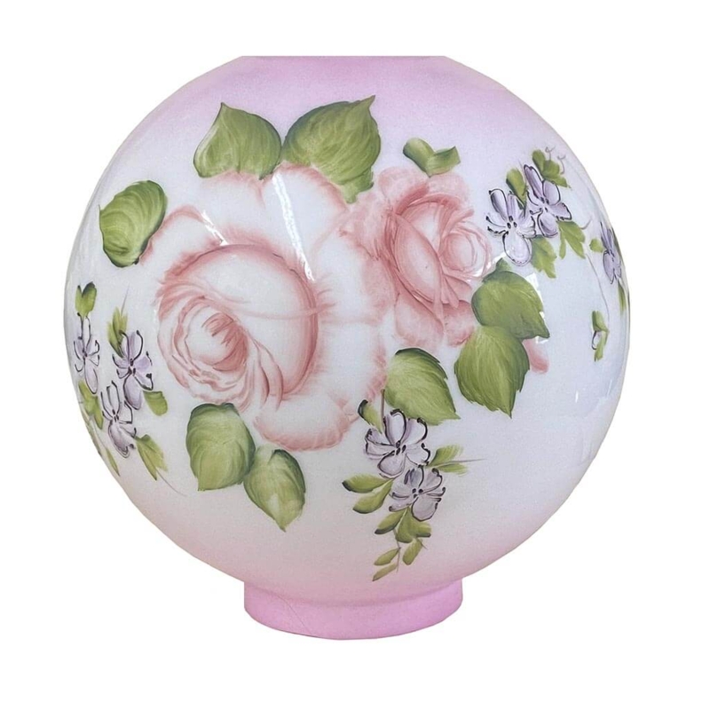 Ball Lamp Shade: Hand-Painted Roses, Spherical Shape, Victorian Shade