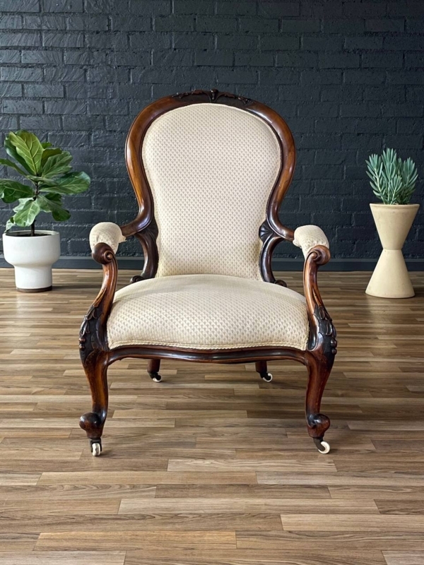 Balloon Back Accent Chair Victorian Ceramic Casters Diamond Pattern
