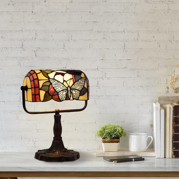 Bankers Lamp Art Nouveau Butterfly Motif Pivoting Shade Frame
