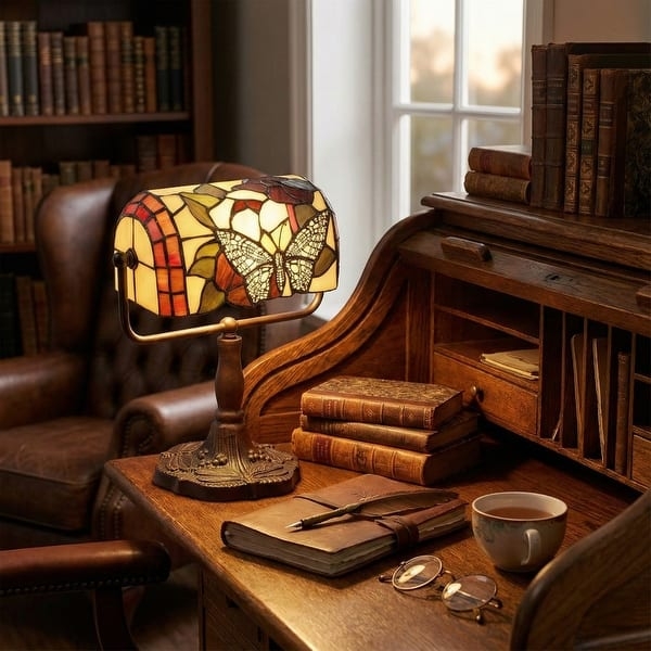 Bankers Lamp Butterfly Stained Glass Dark Academia Style