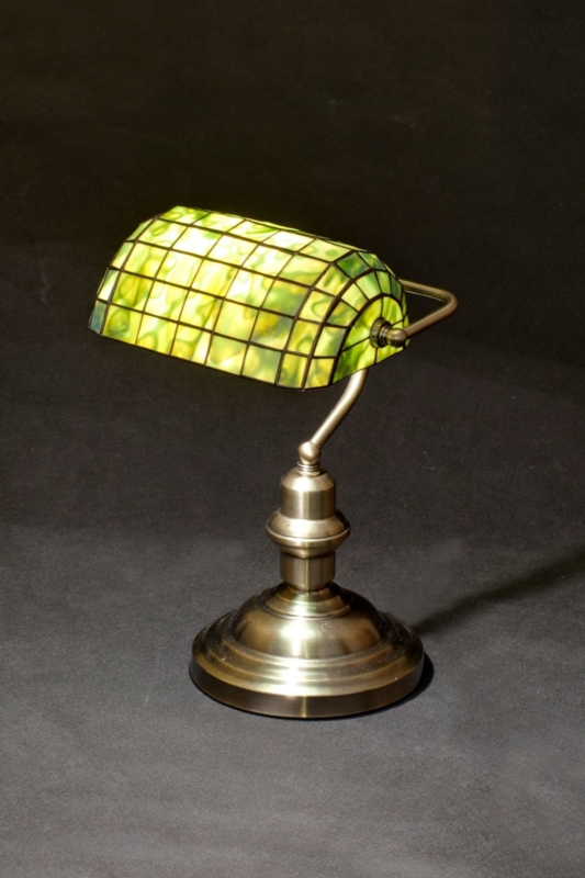 Bankers Lamp Emerald Green Geometric Leaded Grid Art Deco