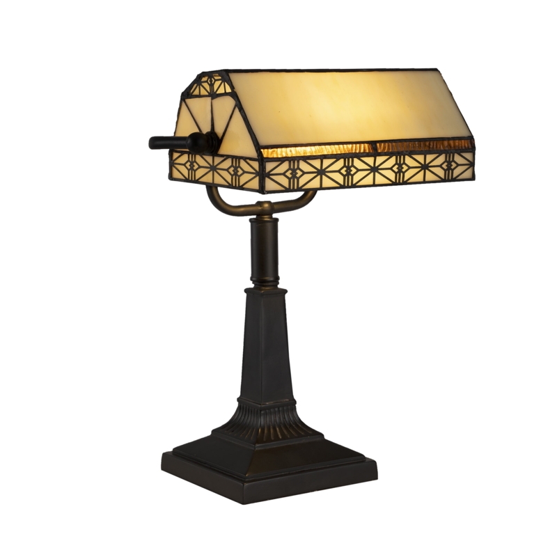 Bankers Lamp Mission Style Geometric Rectangular Shade Side Handle