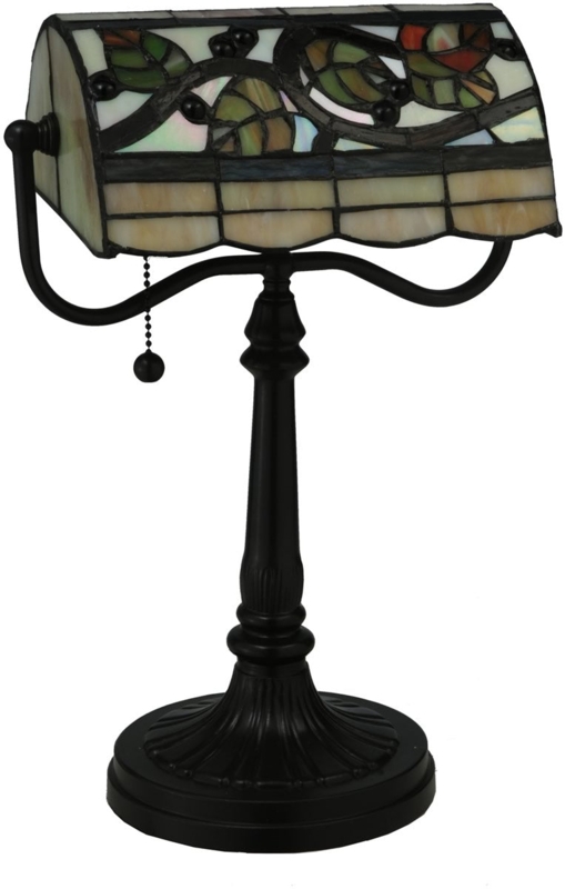 Bankers Lamp Vineyard Stained Glass Vine Motif Fluted Pedestal