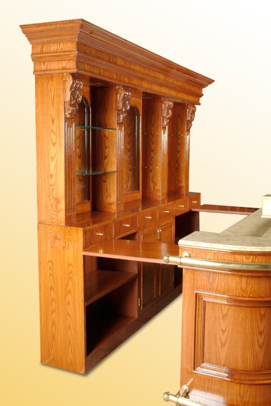 Bar 246RND  10 ft. Oak Wood Home Bar with Marble Top
