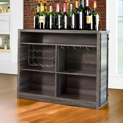 Bar Cabinet Aged Oak Finish with Five Compartments