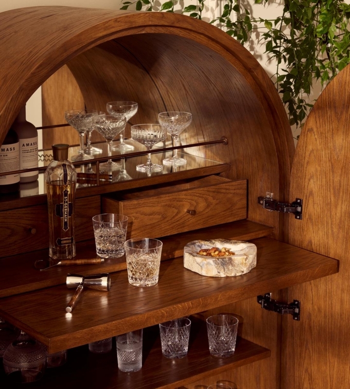 Bar Cabinet Arched Top with Pull Out Service Shelf