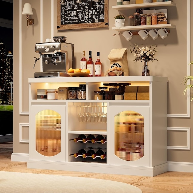 Bar Cabinet Crisp White Fluted Glass Doors Arched Cabinet Doors