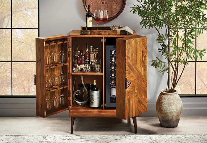 Bar Cabinet Herringbone Pattern Built In Fridge Door Racks Mid Century