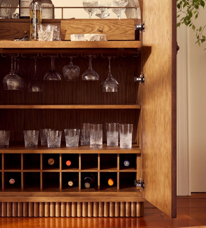 Bar Cabinet Oak Burl Wood Grain Mid Century Modern
