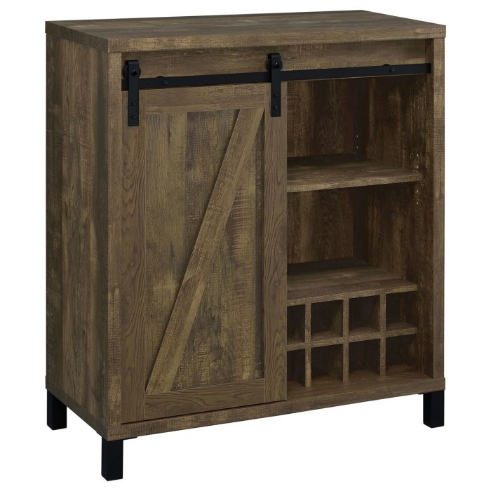 Bar Cabinet Sliding Barn Door with Wine Rack Cubbies