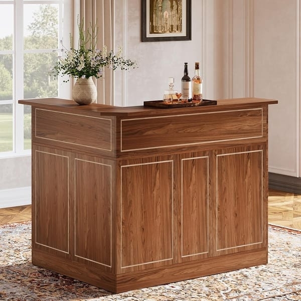Bar Cabinet Walnut Brown with Inlaid Geometric Paneling