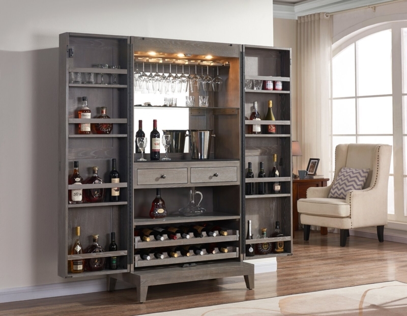 Bar Cabinet Weathered Grey with Swing Out Doors