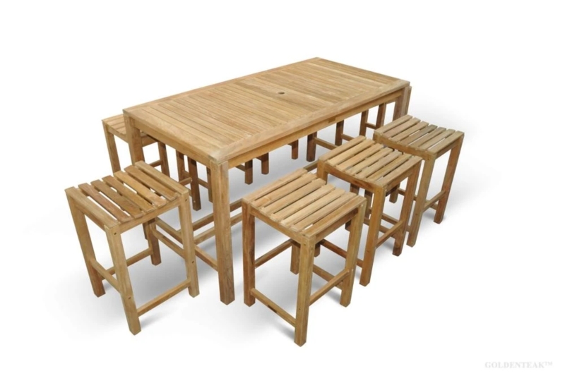 Bar Dining Set for Eight Person Seating with Slatted Tabletop