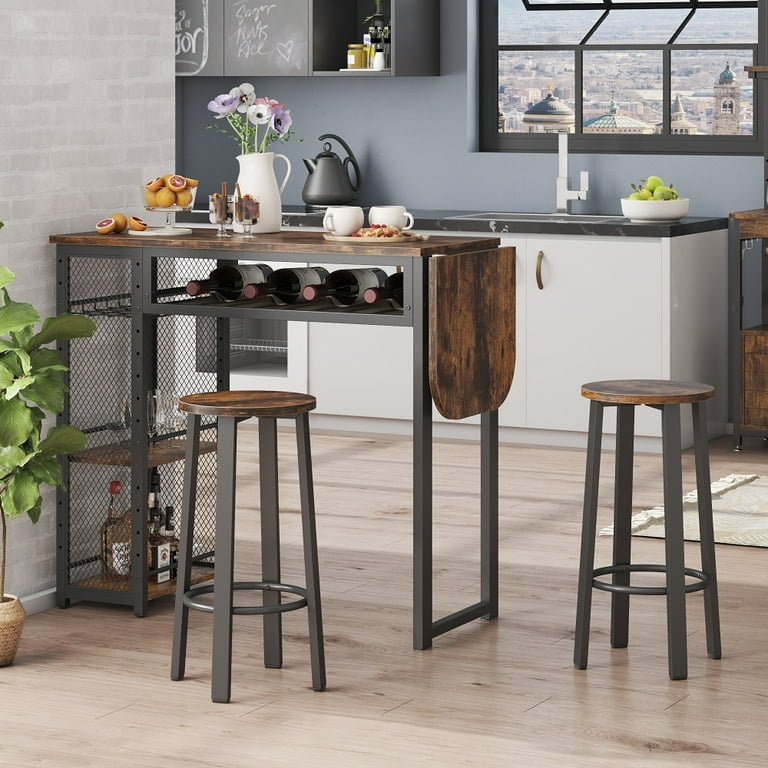 Bar Dining Set with Drop Leaf Table and Mesh Side Storage