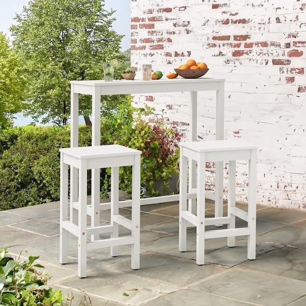 Bar Height Bistro Set Slim Rectangular Silhouette Solid Wood White