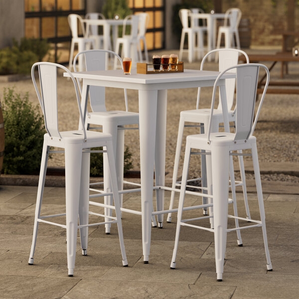Bar Height Dining Set Cafe Barstools Pearl White Finish Tapered Legs
