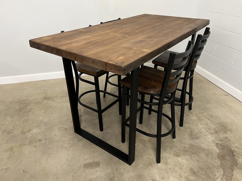 Bar Height Dining Set Reclaimed Wood Look Sled Base Stools
