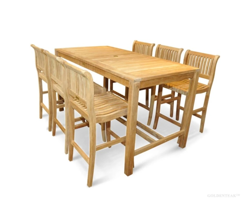 Bar Height Dining Set with Umbrella Ready Table for Coastal Patio
