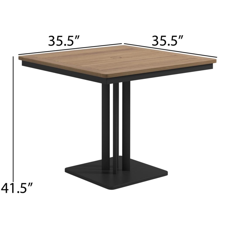 Bar Height Table Aluminum Frame Slatted Wood Top Four Post Base