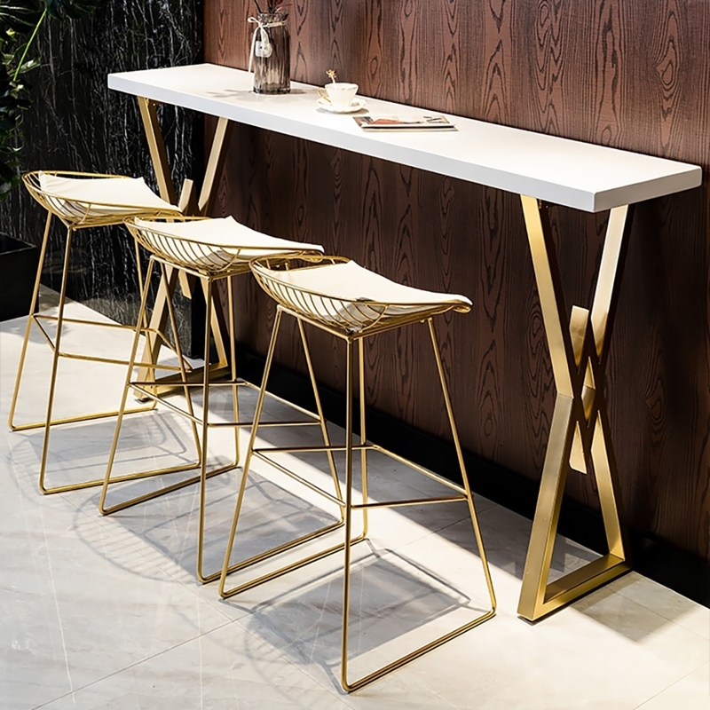 Bar Height Table Gold X-Base Wire Frame Stools Modern Glam