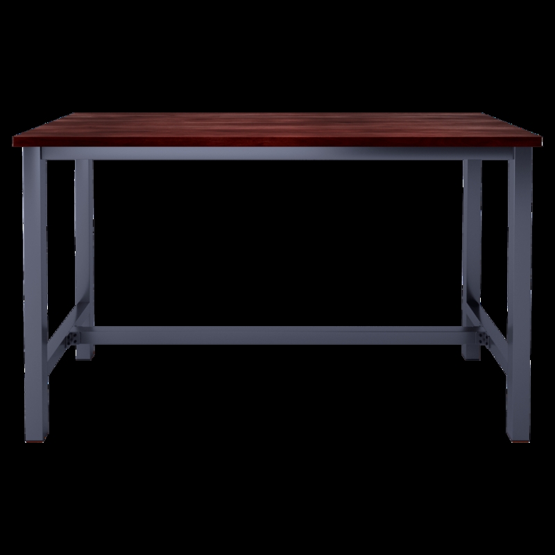 Bar Height Table: Industrial Dark Grey Metal Frame, Wood Grain Top
