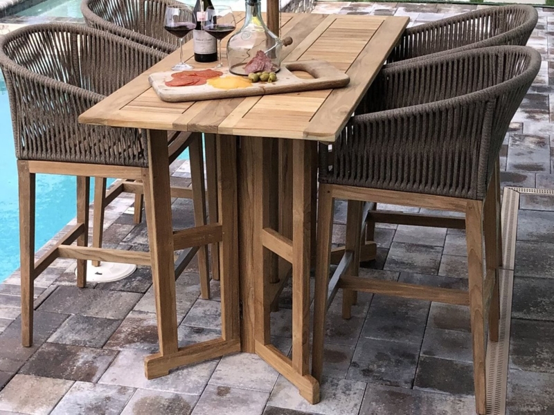 Bar Height Table Set with Rope Wrapped Stools and Butterfly Base