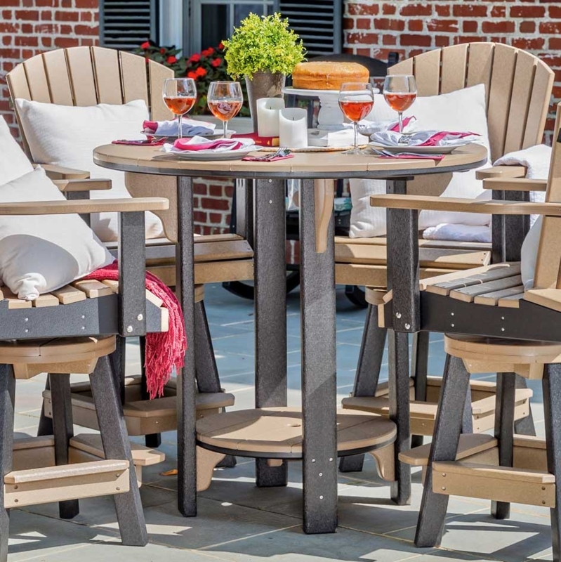 Bar Height Table Set with Swivel Adirondack Stools, Round Two-Tone Finish