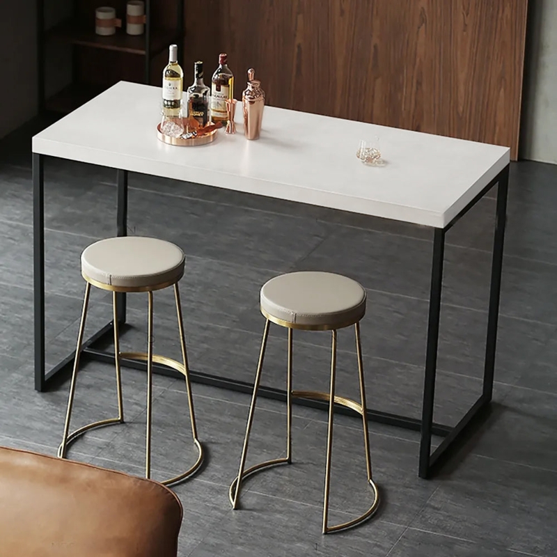 Bar Height Table White Stone Look Gold Sled Base Stools
