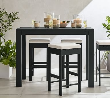 Bar Height Table with Backless Upholstered Stools, Matte Black Metal Slim