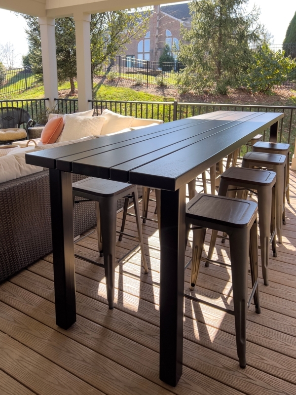 Bar Height Table with Parsons Style Legs, Matte Black Slatted Top Finish
