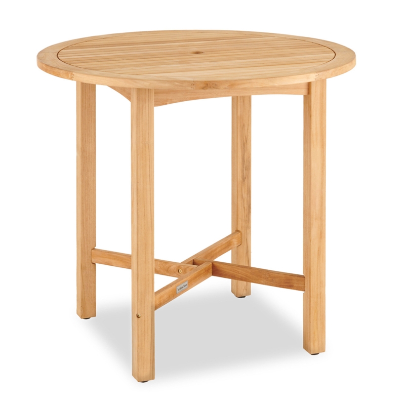 Bar Height Table with Slatted Round Top and Umbrella Hole Feature