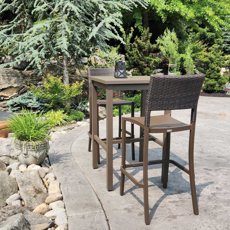 Bar Height Table with Woven Back Chairs, Matte Bronze Square Silhouette