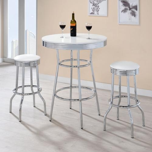 Bar Set: Retro Diner Style, White Gloss Top, Ribbed Chrome Edge