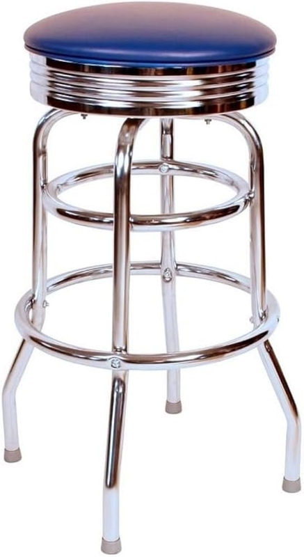 Bar Stool 1950s Swivel Ribbed Apron Cobalt Blue Chrome