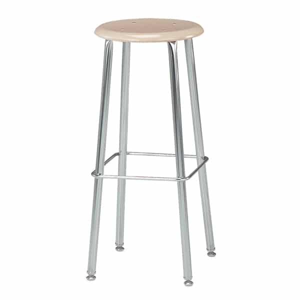 Bar Stool 30 Inch Warm Beige Plastic Seat Polished Chrome Legs