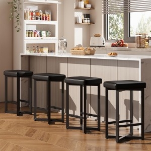 Bar Stool 4-Piece Set, Matte Black X-Frame Base with Backless Design