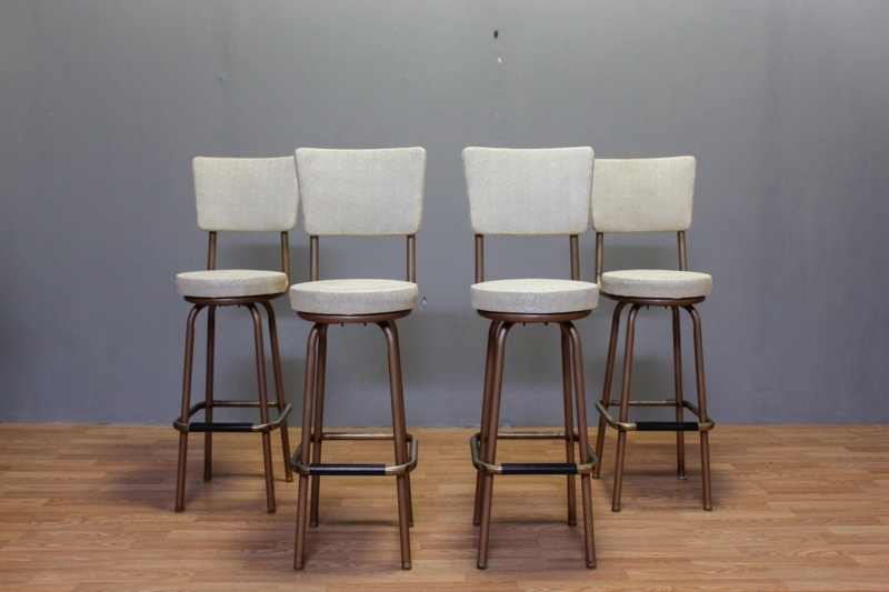 Bar Stool Atomic Swivel Cream Upholstery Bronze Toned Frame
