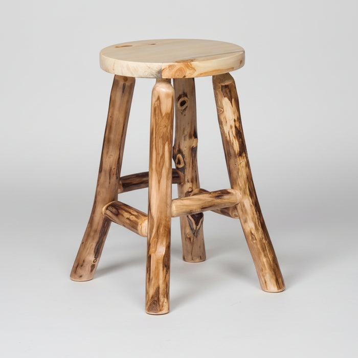 Bar Stool Backless Aspen Log with Unique Three Legged Tripod Base