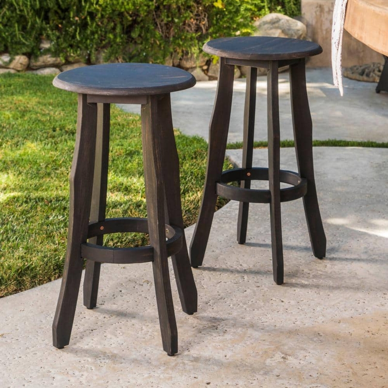 Bar Stool Backless Charcoal Acacia Round Seat Tapered Legs