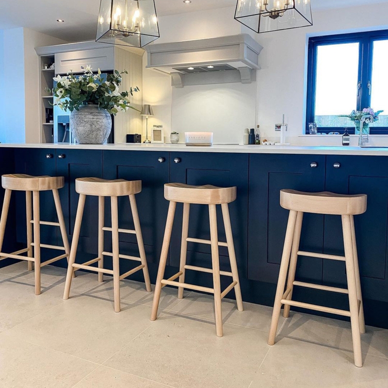 Bar Stool Backless Light Wood Saddle Seat Shaker Style