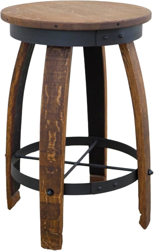 Bar Stool Backless Matte Black Metal Distressed Wood Rustic Farmhouse