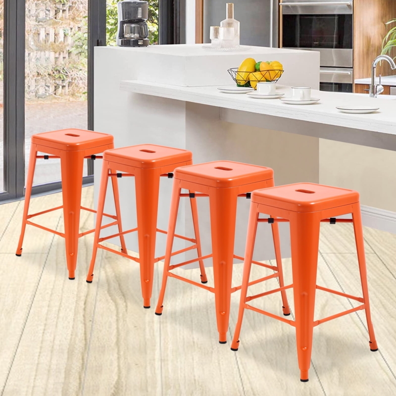 Bar Stool, Backless Metal Stackable Design with Seat Handle Cutout