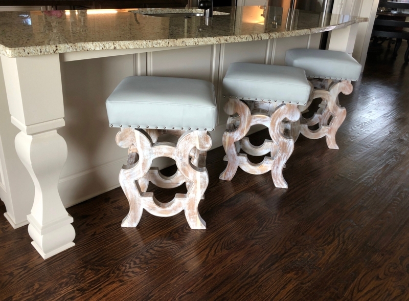 Bar Stool Backless Scrolled Legs Distressed Finish Rustic Grey