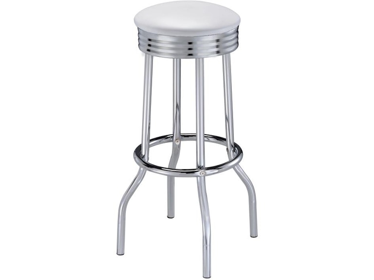 Bar Stool Backless White Swivel Retro Ribbed Apron Chrome