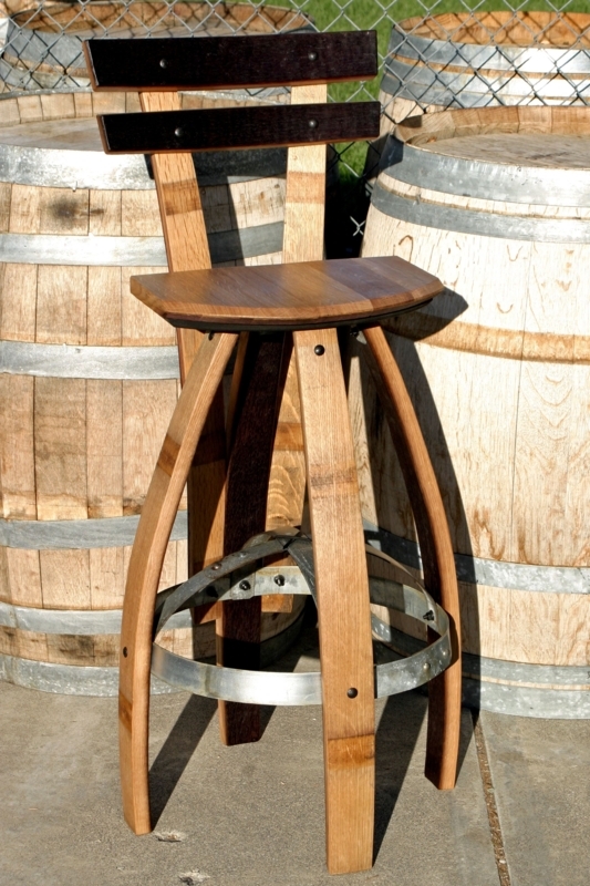 Bar Stool Barrel Hoop Footrest Open Back Rustic Wine Stave Seating