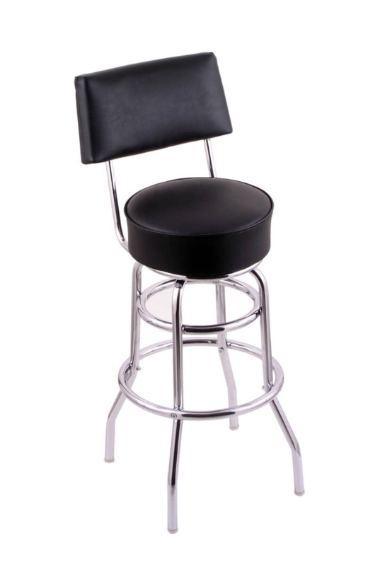 Bar Stool Black Padded High Back Industrial Chrome Frame