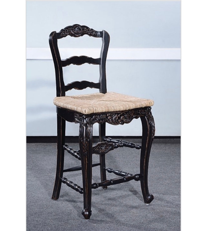 Bar Stool Blackwash Shell Carving Ladder Back French Country Seating