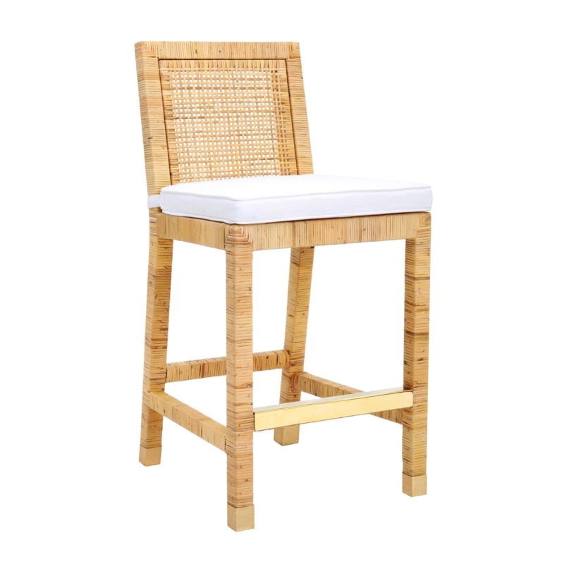 Bar Stool Cane Webbing Back Polished Brass Footrest Wrapped Frame