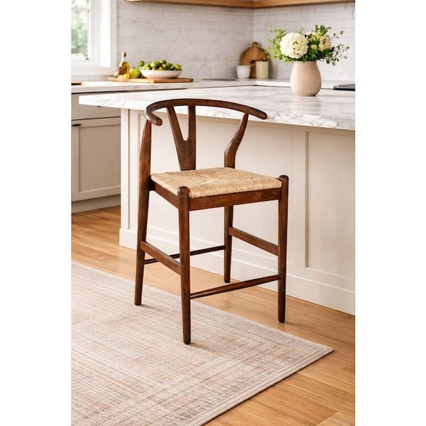 Bar Stool Cappuccino Wishbone Back Tapered Legs Mid Century Modern